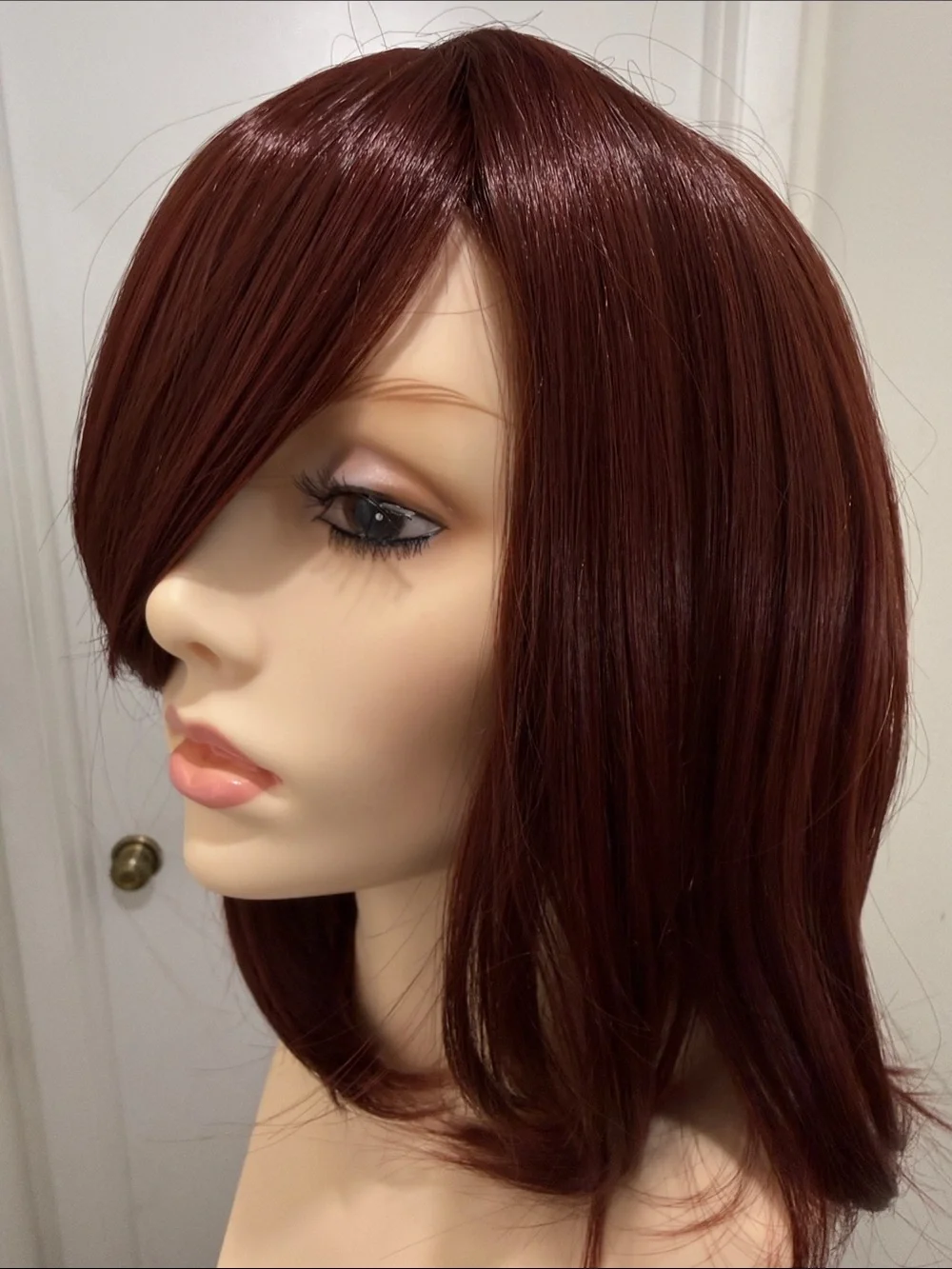 HAIR, 13-14” Straight Bob with Bangs, Dark Red/Burgundy/Wine